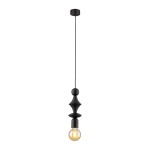 Lampa wisząca Tower w kolorze czarnym, z pojedynczym gniazdem E27. Ma smukły, nowoczesny kształt z dekoracyjnymi elementami w formie kul i stożków. Zawieszona na długim przewodzie, idealna do minimalistycznych wnętrz.
