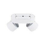 Lampa sufitowa Spark z dwoma reflektorami LED 20W w kolorze białym. Produkt ma nowoczesny, prostokątny kształt z dwoma ruchomymi kloszami. Widoczne otwory montażowe na górze, całość wykonana z metalu z matowym wykończeniem.
