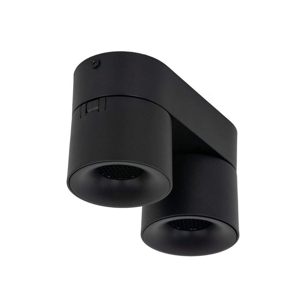 Lampa sufitowa Spark z podwójnym źródłem światła LED 20W CCT w kolorze czarnym. Owalny kształt z matowym wykończeniem, zamontowana na suficie. Widoczne dwa źródła światła z siatką wentylacyjną.