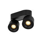 Lampa sufitowa Spark z dwoma spotami LED 20W CCT w kolorze czarnym. Okrągłe, matowe klosze z widocznymi źródłami światła. Montaż sufitowy, minimalistyczny design, idealna do nowoczesnych wnętrz.