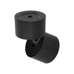 Czarna lampa sufitowa spot Spark z jedną żarówką LED 10W CCT. Kształt cylindryczny, z gładką, matową powierzchnią. Ujęcie z boku, pokazujące detale mocowania oraz wewnętrzną strukturę. Produkt montowany na suficie, przeznaczony do oświetlenia wnętrz.