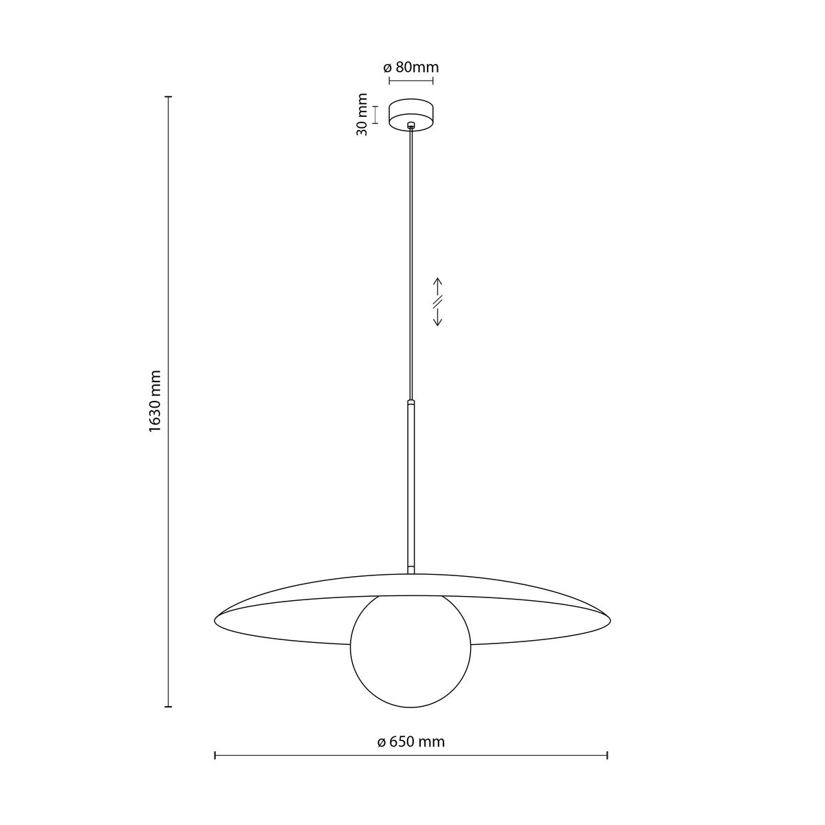Beżowa lampa wisząca Slate z oprawą na jedną żarówkę E27. Okrągła, płaska podstawa o średnicy 650 mm z zawieszeniem o długości 1630 mm. Okrągły klosz umieszczony centralnie, minimalistyczny design, idealna do nowoczesnych wnętrz.