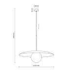 Beżowa lampa wisząca Slate z oprawą na jedną żarówkę E27. Okrągła, płaska podstawa o średnicy 650 mm z zawieszeniem o długości 1630 mm. Okrągły klosz umieszczony centralnie, minimalistyczny design, idealna do nowoczesnych wnętrz.