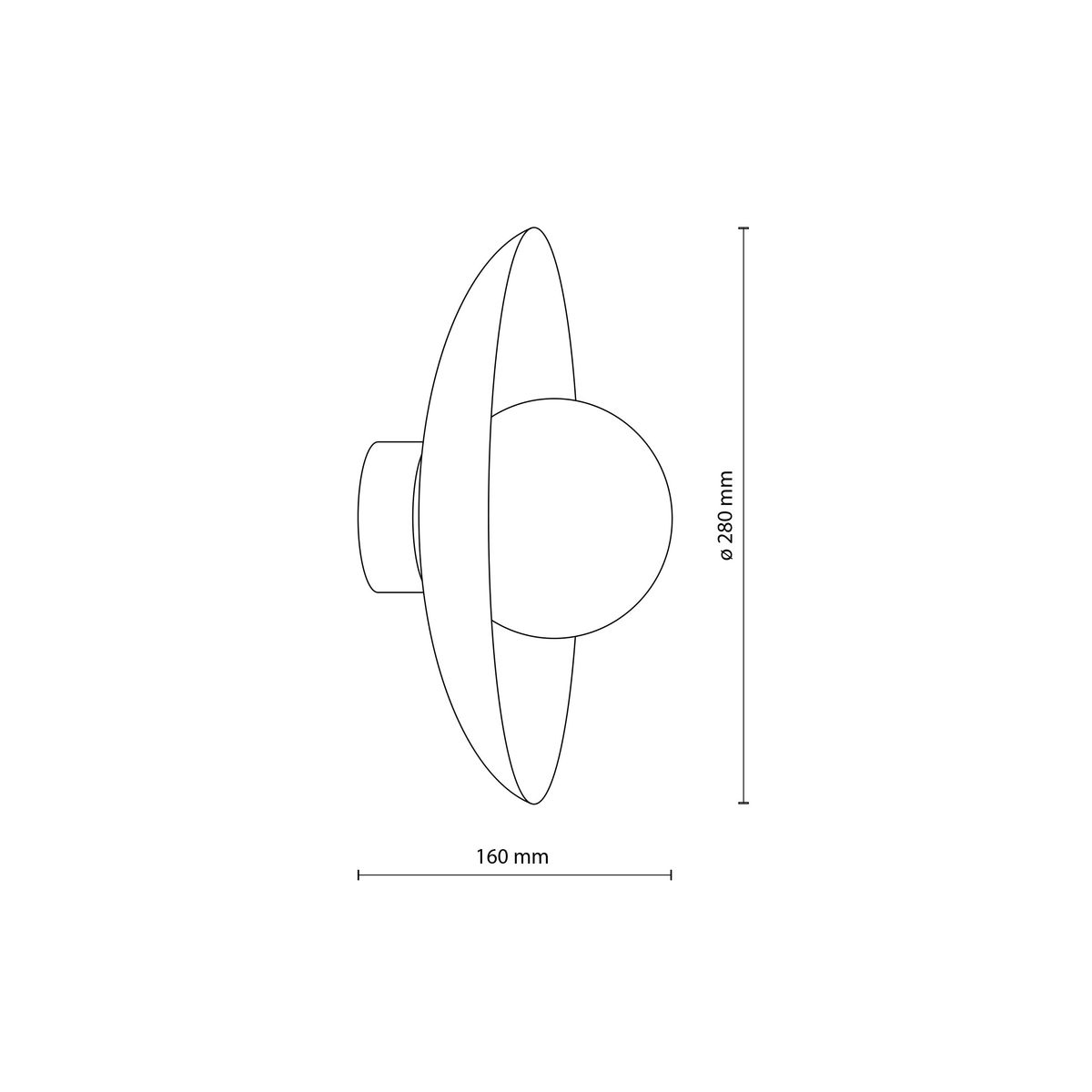 Kinkiet Slate 1xG9 w ceglastym kolorze, z okrągłą, szklaną kulą w centralnej części. Wymiary: średnica 280 mm, szerokość 160 mm. Ujęcie z przodu, pokazujące prosty, nowoczesny design. Tło białe, co podkreśla kształt i barwę lampy.
