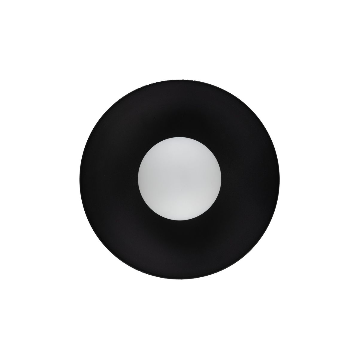 Czarny kinkiet Slate z jedną oprawą G9, o okrągłym kształcie z matowym wykończeniem. Centralna część lampy jest biała, co kontrastuje z czarną obwódką. Widok z góry, na jednolitym tle.