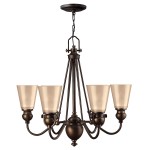 Lampa wisząca Mayflower 6 x E27 w postarzanym brązie, z pięcioma kloszami w kształcie stożków, wykonanymi z matowego szkła. Produkt zawieszony na łańcuchu, z centralnym elementem kulistym. Idealna do aranżacji wnętrz.