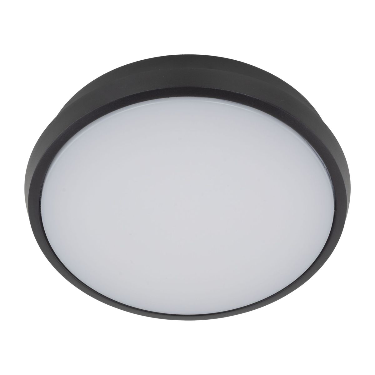 Kinkiet Sferis 1xLED 18W w kolorze czarnym, okrągły, o matowej powierzchni, z białym kloszem. Ujęcie z góry, pokazujące detal lampy. Odporny na warunki atmosferyczne (IP54), idealny do użytku wewnętrznego i zewnętrznego.