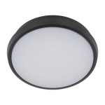 Kinkiet Sferis 1xLED 18W w kolorze czarnym, okrągły, o matowej powierzchni, z białym kloszem. Ujęcie z góry, pokazujące detal lampy. Odporny na warunki atmosferyczne (IP54), idealny do użytku wewnętrznego i zewnętrznego.