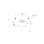 Oprawa sufitowa Prisma 1xGU10 IP64 w kolorze białym, o wymiarach 85 mm x 45 mm. Produkt ma prostokątny kształt z okrągłym otworem na żarówkę, umieszczona w zabudowie. Widoczny jest mechanizm mocujący po bokach.