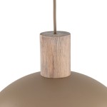 Lampa wisząca Oslo w beżowym kolorze z matowym wykończeniem, z drewnianym elementem u góry. Kształt okrągły, zawieszona na cienkim przewodzie. Przeznaczona na żarówkę E27. Idealna do nowoczesnych wnętrz.