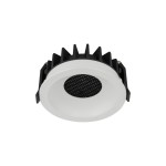 Oprawa sufitowa Nexus do zabudowy 1xLED 18W CCT w kolorze czarnym i białym. Okrągła forma z białym pierścieniem oraz czarnym, teksturowanym wnętrzem. Widoczne mocowania do montażu. Ujęcie z góry, ukazujące detale konstrukcji.