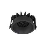 Oprawa sufitowa Nexus do zabudowy, czarna, na 1xLED 12W CCT. Okrągły kształt z metalową siatką na przodzie, z widocznymi mocowaniami po bokach. Ujęcie z góry, ukazujące szczegóły konstrukcji i wentylacji.