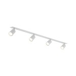 Lampa sufitowa podtynkowa Nex z czterema oprawami GU10, w kolorze białym. Ułożona poziomo na prostokątnej podstawie, z widocznymi, okrągłymi reflektorami. Prosta forma, idealna do nowoczesnych wnętrz.