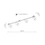 Lampa sufitowa podtynkowa Nex z czterema oprawami GU10, w kolorze białym. Wymiary: długość 1220 mm, wysokość 115 mm, głębokość 170 mm. Montaż w ścianie wymaga wycięcia 1075x35 mm. Prosty, nowoczesny design, idealna do różnych wnętrz.