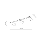 Lampa sufitowa podtynkowa Nex z trzema oprawami GU10 w kolorze białym. Wymiary: długość 770 mm, wysokość 115 mm, głębokość 170 mm. Produkt zamontowany na prostokątnej listwie, z cylindrycznymi kloszami skierowanymi w dół.