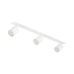 Lampa sufitowa podtynkowa Nex z trzema oprawami na żarówki GU10, w kolorze białym. Ułożona poziomo na prostokątnej podstawie, z cylindrycznymi kloszami skierowanymi w dół, o matowej fakturze. Idealna do nowoczesnych wnętrz.
