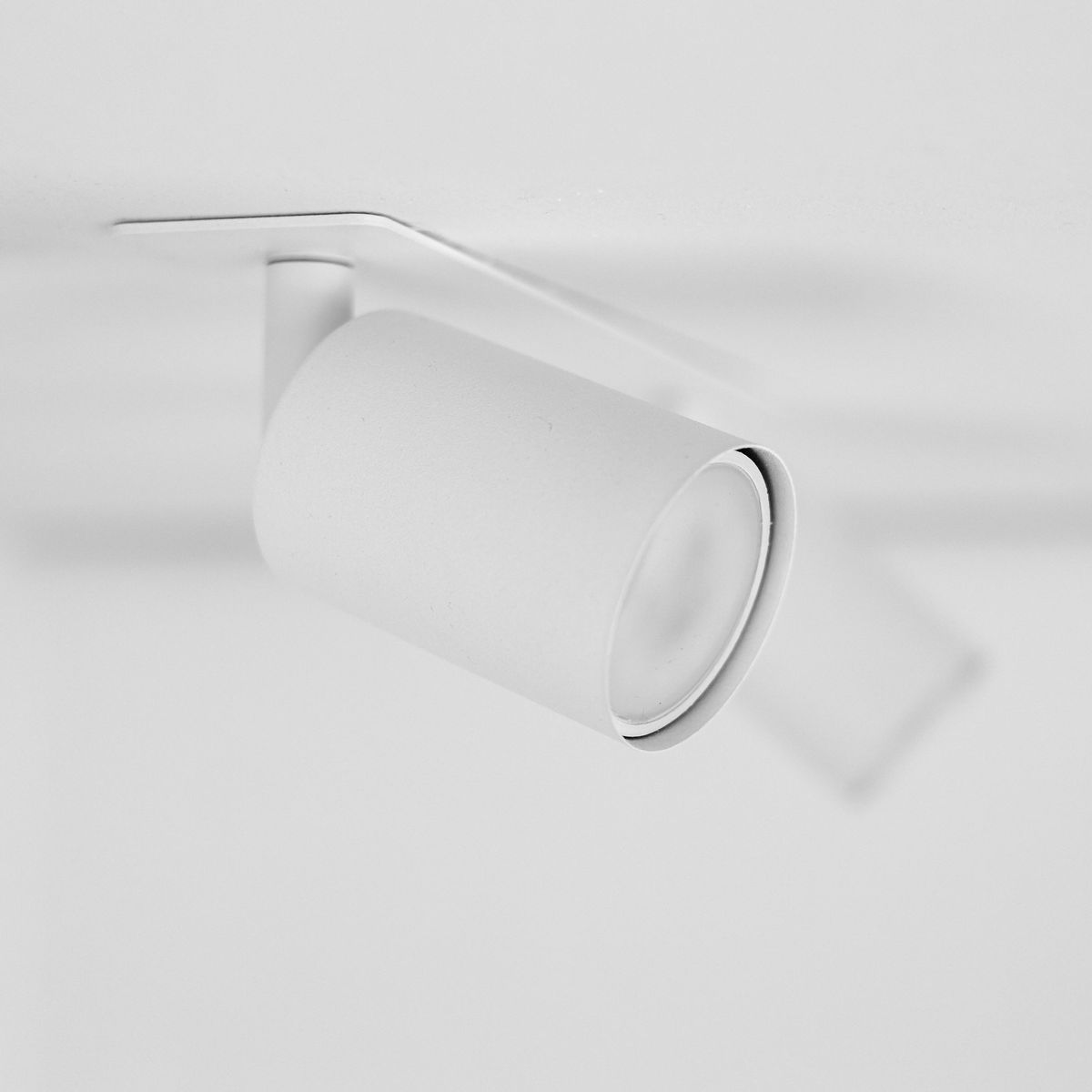Lampa sufitowa podtynkowa Nex 2xGU10 w kolorze białym. Okrągła, matowa obudowa z widocznym kloszem. Montaż podtynkowy, złożona z dwóch źródeł światła. Ujęcie z boku, na jednolitym tle.