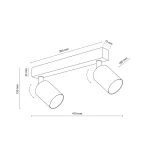 Lampa sufitowa Nex z dwoma reflektorami GU10 w białym kolorze. Prosta konstrukcja o wymiarach 410 mm x 150 mm, z ruchomymi kloszami, zamontowana na prostokątnej podstawie. Idealna do nowoczesnych wnętrz.