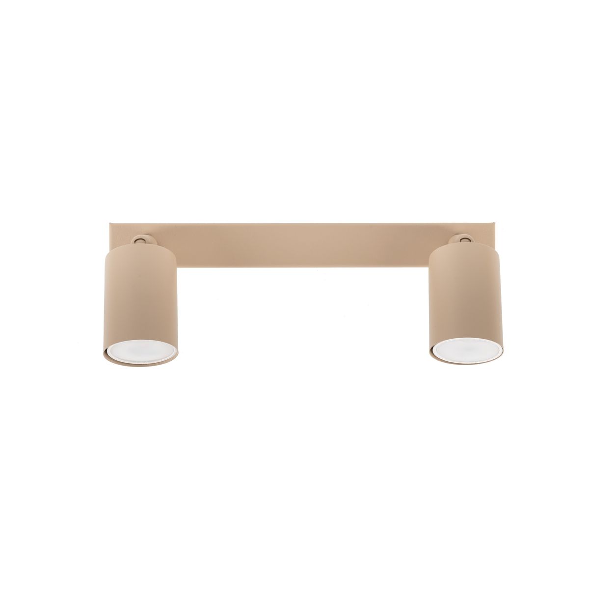 Lampa sufitowa Nex z dwoma oprawami GU10 w kolorze beżowym. Ułożona poziomo, z cylindrycznymi kloszami skierowanymi w dół. Prosta konstrukcja i matowa powierzchnia, idealna do nowoczesnych wnętrz.