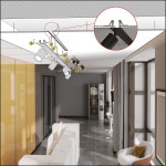 Czarna lampa sufitowa podtynkowa Nex z miejscem na cztery żarówki GU10. Ujęcie z dołu, pokazujące zamontowaną lampę w nowoczesnym wnętrzu. Widoczna struktura montażu oraz detale mocowania.