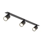 Lampa sufitowa podtynkowa Nex z trzema oprawami GU10 w kolorze czarnym. Ułożona poziomo, z cylindrycznymi kloszami, emituje światło w dolną stronę. Prosta, minimalistyczna konstrukcja z metalowym wspornikiem. Idealna do nowoczesnych wnętrz.