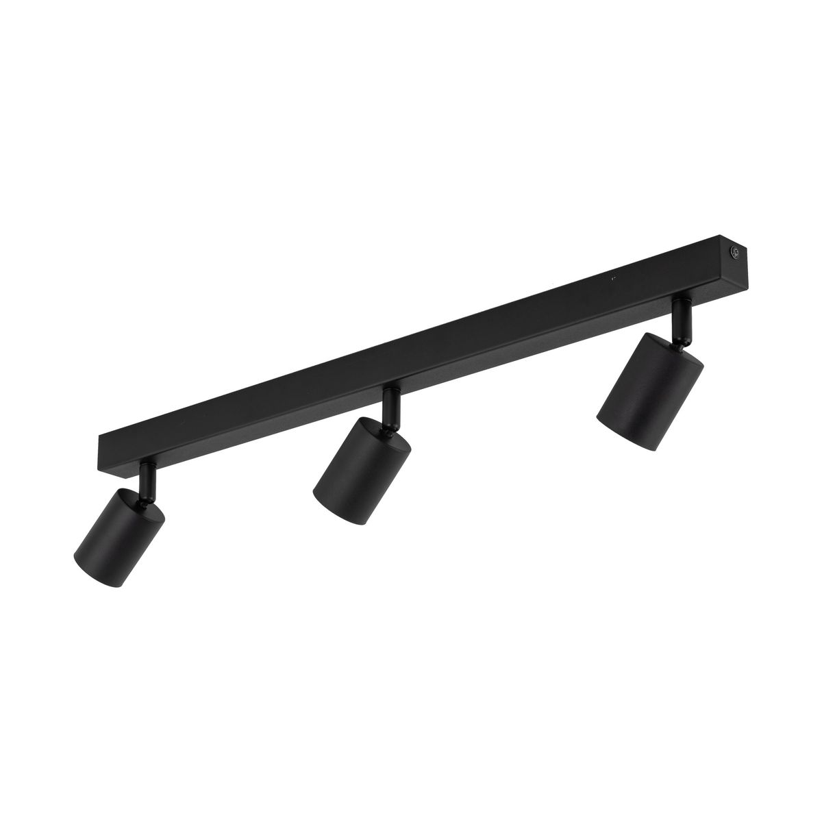 Lampa sufitowa Nex w kolorze czarnym, z trzema reflektorami GU10 zamocowanymi na prostokątnej podstawie. Reflektory mają cylindryczny kształt, skierowane są w dół, co umożliwia kierunkowe oświetlenie wnętrza.