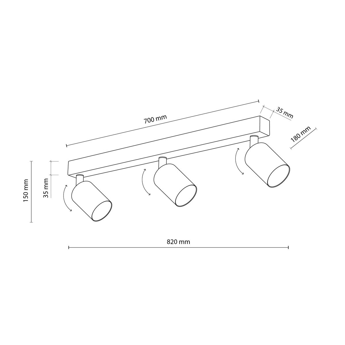 Lampa sufitowa Nex z trzema reflektorami GU10 w kolorze czarnym. Wymiary: długość 820 mm, wysokość 150 mm, szerokość 35 mm. Reflektory mogą być regulowane, co pozwala na kierunkowe oświetlenie. Prosty, nowoczesny design.