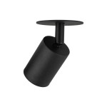 Lampa sufitowa podtynkowa Nex w kolorze czarnym, z okrągłą podstawą i cylindrycznym kloszem. E27, zamontowana pod kątem, wykonana z matowego materiału, idealna do nowoczesnych wnętrz.