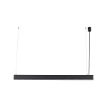 Luxe lampa wisząca 1xLED CCT w kolorze czarnym, o prostokątnym kształcie, zawieszona na cienkich linkach. Produkt widoczny z boku na białym tle, z minimalistycznym designem i eleganckim wykończeniem.