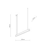Lampa wisząca Luxe 1xLED CCT w kolorze czarnym o wymiarach 1200 mm długości i 55 mm wysokości, zawieszona na dwóch przewodach, idealna do nowoczesnych wnętrz. Wysokość montażu wynosi 900 mm.
