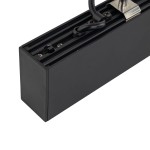 Luxe lampa wisząca 1xLED CCT w kolorze czarnym, z prostokątnym korpusem, widok z boku. Widać przewody oraz przełącznik, umieszczony na górnej krawędzi. Wykonana z matowego materiału, idealna do nowoczesnych wnętrz.