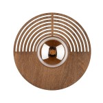 Kinkiet Lunar Wood D30 w kształcie okręgu, wykonany z drewna o ciemnym odcieniu. Centralnie umieszczona oprawka G9 z przezroczystą osłoną. Ozdobne, wycięte w drewno linie w górnej części, zapewniające nowoczesny wygląd.