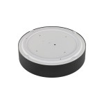 Czarny plafon Livo L z miejscem na cztery żarówki E27, o średnicy okrągłej. Produkt o stopniu ochrony IP54, odpowiedni do użytku w pomieszczeniach o podwyższonej wilgotności. Widoczny gładki, matowy materiał.