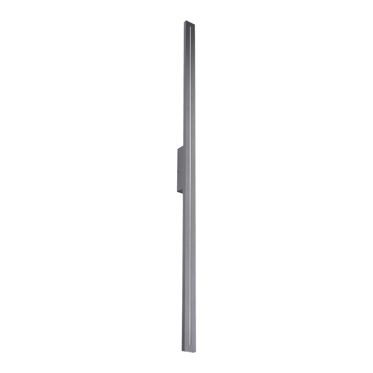 Kinkiet Linea M w kolorze szarym, wykonany z metalu, z jedną diodą LED o mocy 30W. Produkt ma smukły, prostokątny kształt i jest zamontowany w pionie na ścianie, przeznaczony do użytku zewnętrznego (IP65). Tło białe.
