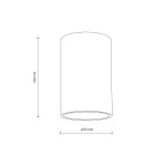 Lampa sufitowa Flare w kolorze białym, o wymiarach 100 mm wysokości i 63 mm średnicy. Posiada oprawę na żarówkę GU10, stopień ochrony IP44, idealna do użytku w wilgotnych pomieszczeniach. Została zaprojektowana w prostym, cylindrycznym kształcie.