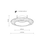 Oprawa sufitowa Fira do zabudowy, czarna, z miejscem na żarówkę GU10. Okrągły kształt z otworami wentylacyjnymi. Wymiary: średnica 125 mm, głębokość 40 mm, otwór montażowy 85 mm. IP65, przeznaczona do użytku w wilgotnych pomieszczeniach.