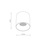 Lampa sufitowa Blaze 1xLED 12W CCT w kolorze białym, o cylindrycznym kształcie. Widoczna siatka w dolnej części oraz wymiary: wysokość 83 mm, średnica 73 mm. Zawieszona w pozycji pionowej. Proste tło.