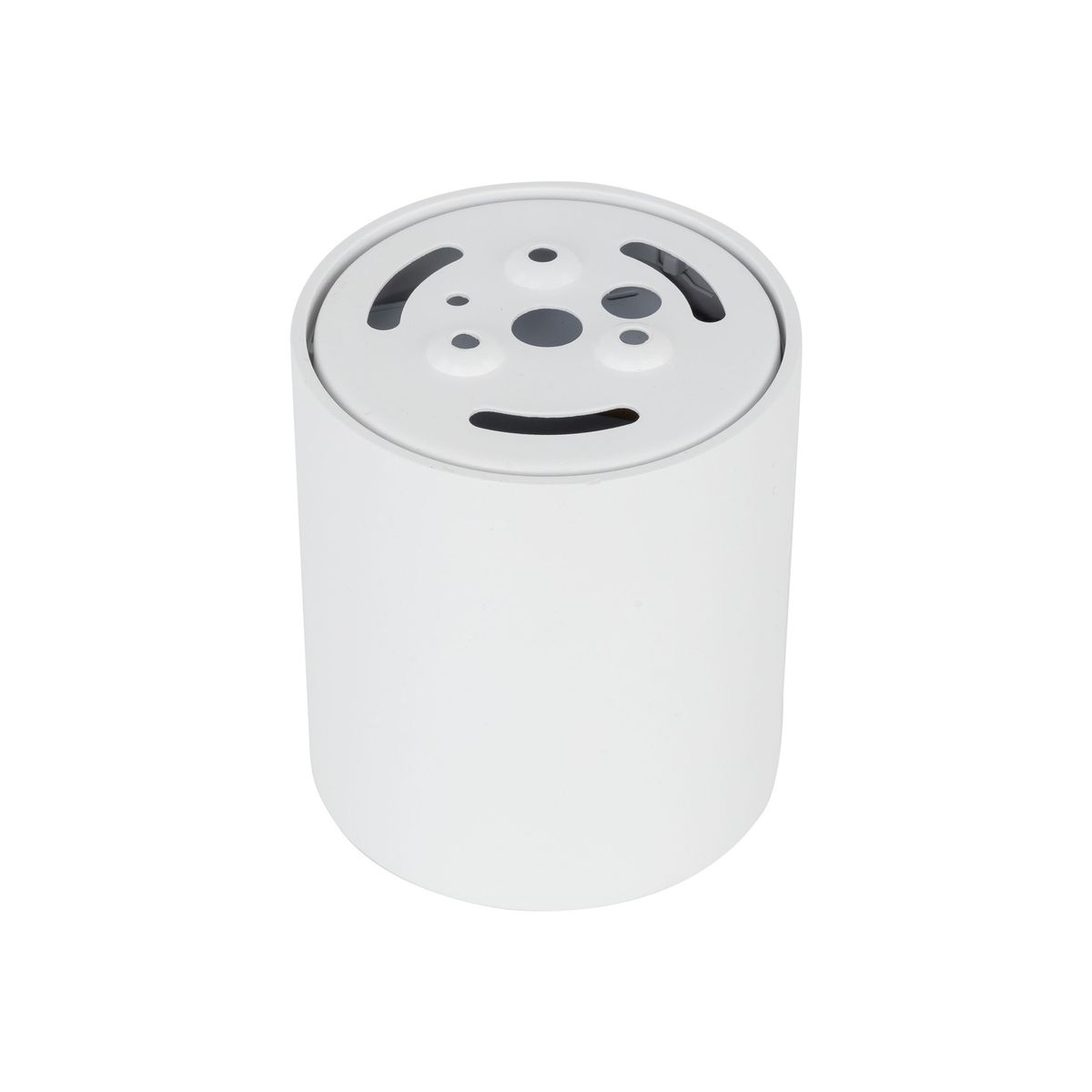 Lampa sufitowa Blaze w kolorze białym, o cylindrycznym kształcie. Widoczny górny panel z otworami do montażu, przeznaczona do jednego źródła światła LED 12W CCT. Ujęcie z góry, ukazujące detale konstrukcji i gładką fakturę.