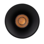 Lampa sufitowa Blaze 1xLED 30W CCT w kolorze czarnym, widok z góry. Okrągła, matowa obudowa z siatką w środku, która osłania źródło światła. Ciepłe światło wydobywa się z wnętrza, tworząc efektywną iluminację.