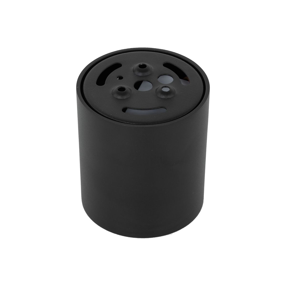 Lampa sufitowa Blaze w kolorze czarnym, okrągła, z jedną diodą LED 12W. Widoczny górny panel z otworami do emisji światła. Produkt ułożony pionowo, na jednolitym tle, bez dodatkowych akcesoriów.