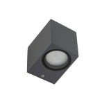 Kinkiet Axis 1xGU10 w kolorze szarym, wykonany z matowego materiału, w kształcie prostokąta. Montowany na ścianie, z widocznym miejscem na żarówkę GU10. Odporny na wilgoć (IP44), idealny do użytku zewnętrznego.