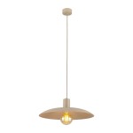 Lampa wisząca Astra 1xE27 w kolorze beżowym z okrągłym kloszem, zawieszona na długim przewodzie. Widoczna żarówka w szklanej oprawie. Prosty, nowoczesny design, idealna do wnętrz. Ujęcie frontalne na białym tle.