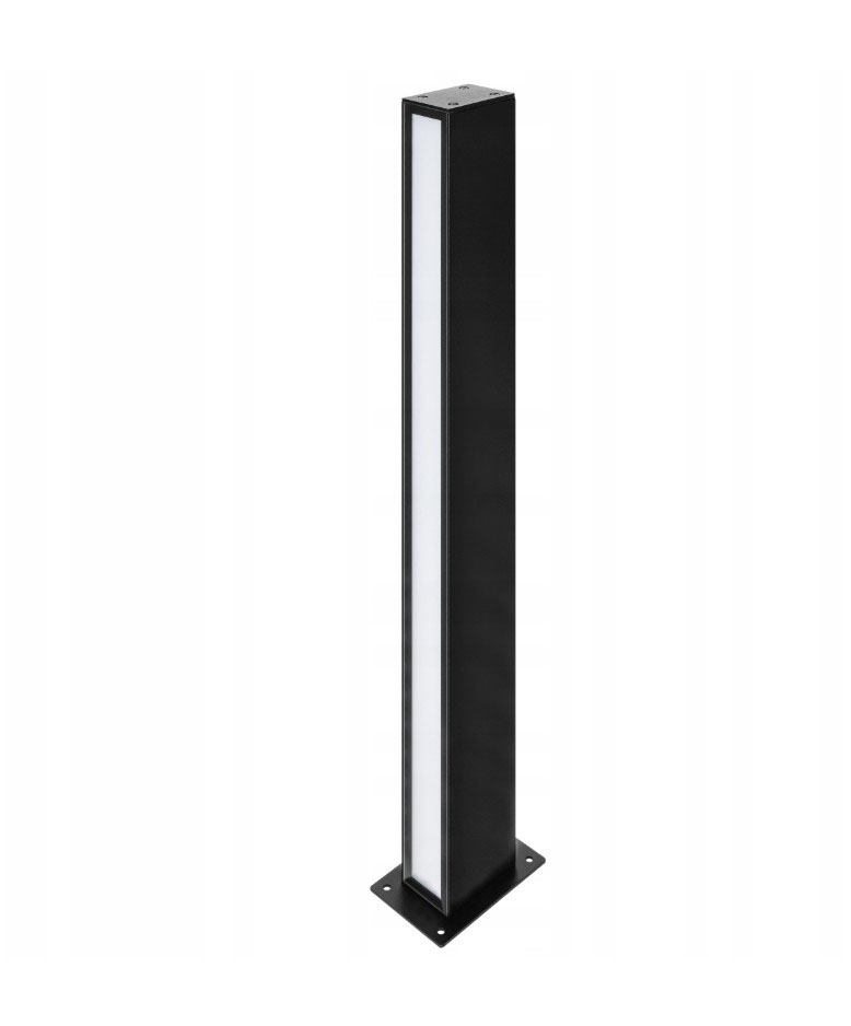 Lampa ogrodowa słupek Roma H60, czarna, wysokość 60 cm, z podwójnym źródłem LED 24W, temperatura barwowa 4000K. Prosty, prostokątny kształt, montaż na podstawie. Wbudowane białe panelowe oświetlenie.