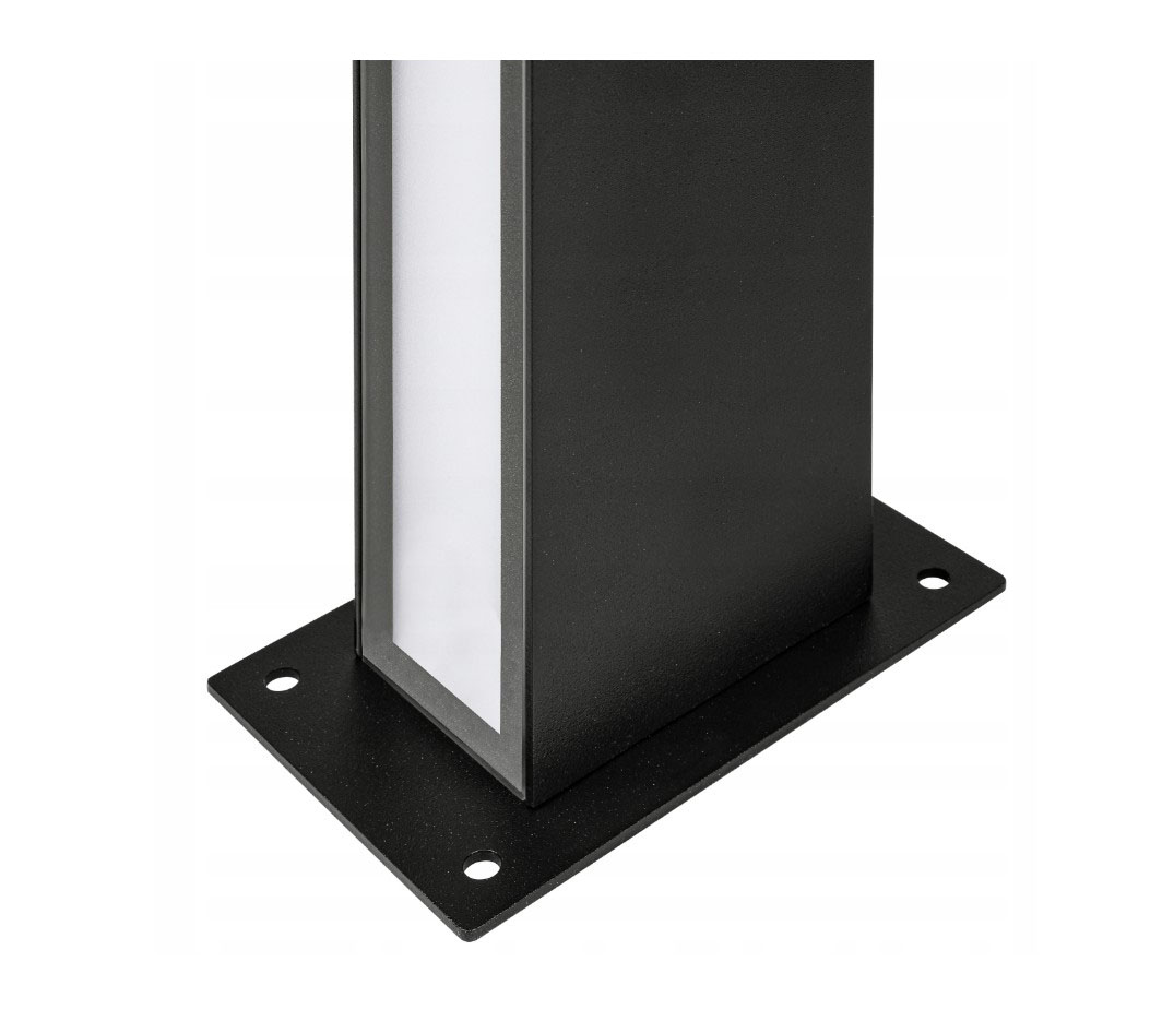 Lampa ogrodowa słupek Roma H60, czarna, z dwoma źródłami LED 24W, wysokość 60 cm. Prosta konstrukcja z prostokątnym korpusem i matowym kloszem. Widoczna podstawa z otworami montażowymi.
