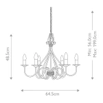 Lampa wisząca Windermere 6x E14 w kolorze złoto-brązowym. Kształt klasyczny, z sześcioma ramionami na świeczki. Wymiary: wysokość 48,5 cm, średnica 64,5 cm, możliwość regulacji wysokości. Wisi na łańcuchu, idealna do aranżacji wnętrz.