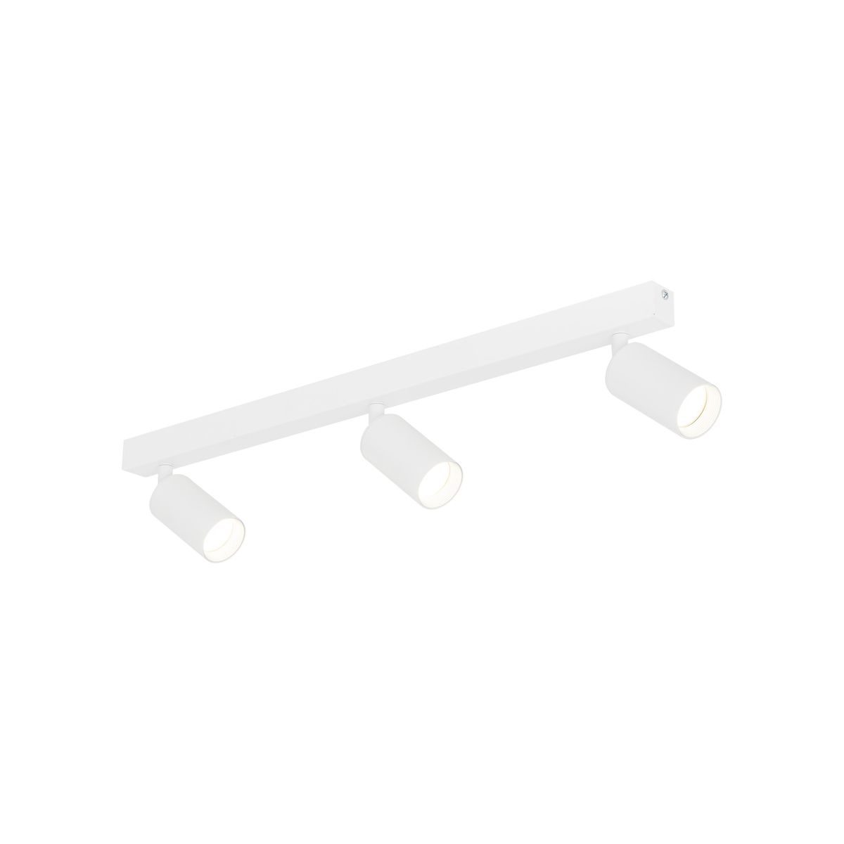 Lampa sufitowa Amis z trzema reflektorami GU10 w białym kolorze. Prosty, minimalistyczny design; metalowy stelaż z prostokątną listwą. Reflektory w cylindrycznym kształcie, skierowane w dół, montowane na suficie.