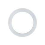 Biała lampa sufitowa podtynkowa Amis z miejscem na 4 żarówki GU10. Okrągły kształt z delikatną fakturą. Widok z góry, ukazujący ramkę z wyraźnymi rowkami. Idealna do nowoczesnych wnętrz.