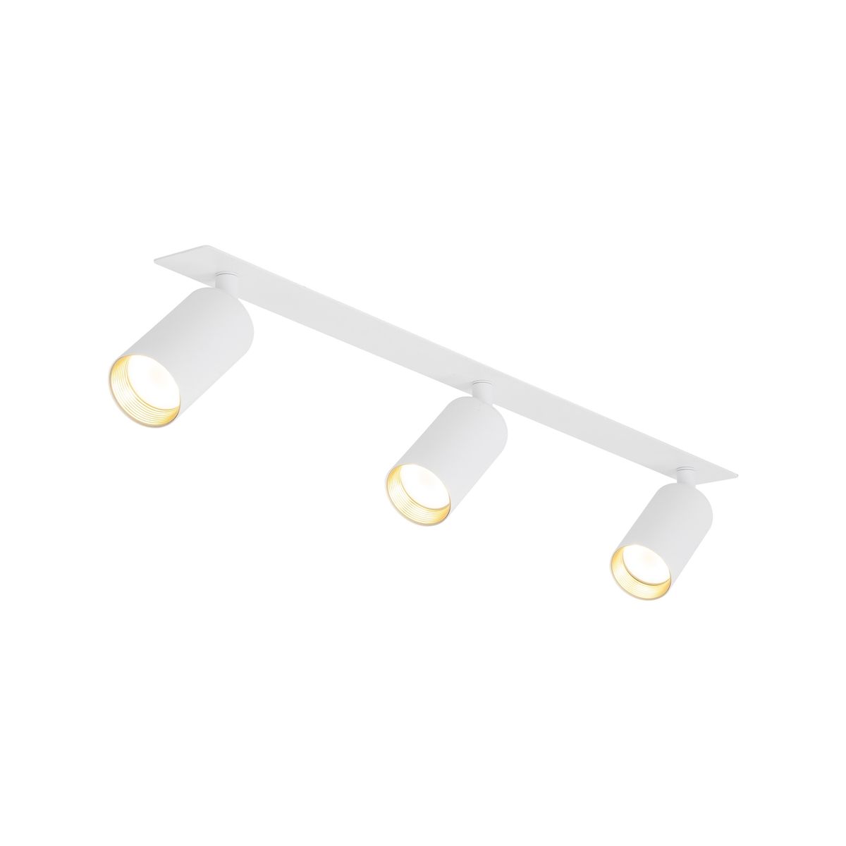 Lampa sufitowa podtynkowa Amis z trzema reflektorami GU10. Biała obudowa z cylindrycznymi kloszami, umieszczona na prostokątnej podstawie. Klosze skierowane w dół, dla efektywnego oświetlenia. Prosty design, idealna do nowoczesnych wnętrz.