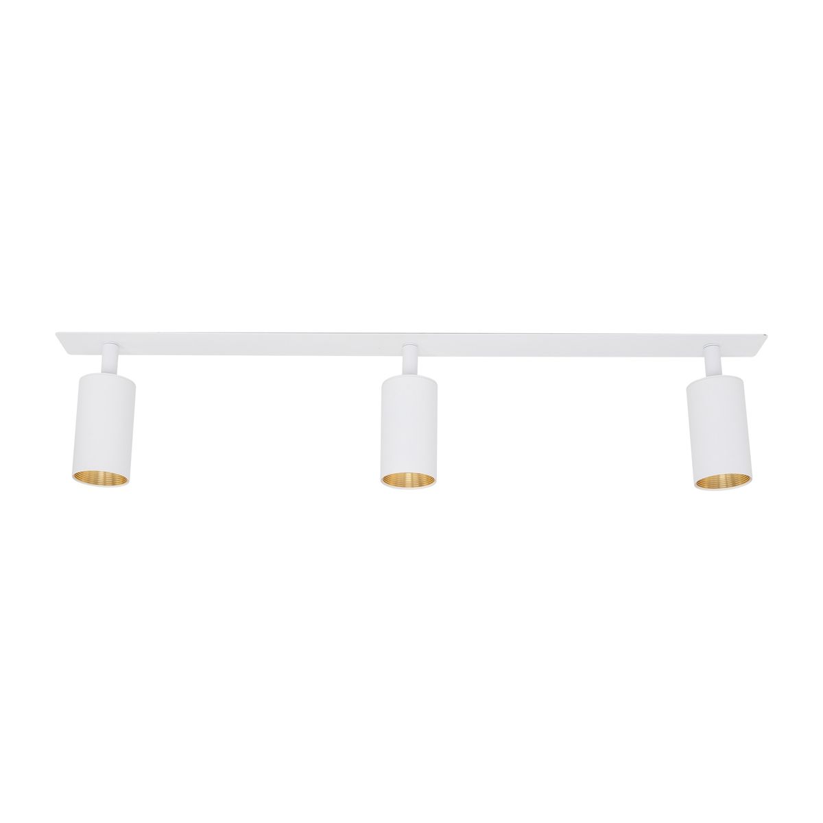 Lampa sufitowa podtynkowa Amis z trzema reflektorami GU10 w kolorze białym. Korpus z matowego materiału, wewnątrz mosiężne wykończenie. Ułożona poziomo na prostokątnej podstawie, idealna do nowoczesnych wnętrz.