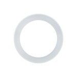 Biała lampa sufitowa podtynkowa Amis z miejscem na dwa źródła światła GU10. Okrągła, gładka obudowa z widocznymi, delikatnymi rowkami. Ujęcie z góry, ukazujące kształt i fakturę. Idealna do nowoczesnych wnętrz.